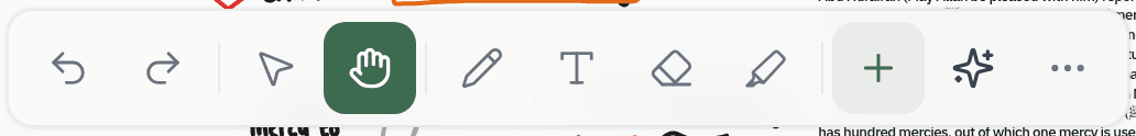 The canvas tool bar: Undo, Redo, Select, Pan, Pen, Text, Eraser, Highlighter, Insert (+), AI Study and More tools